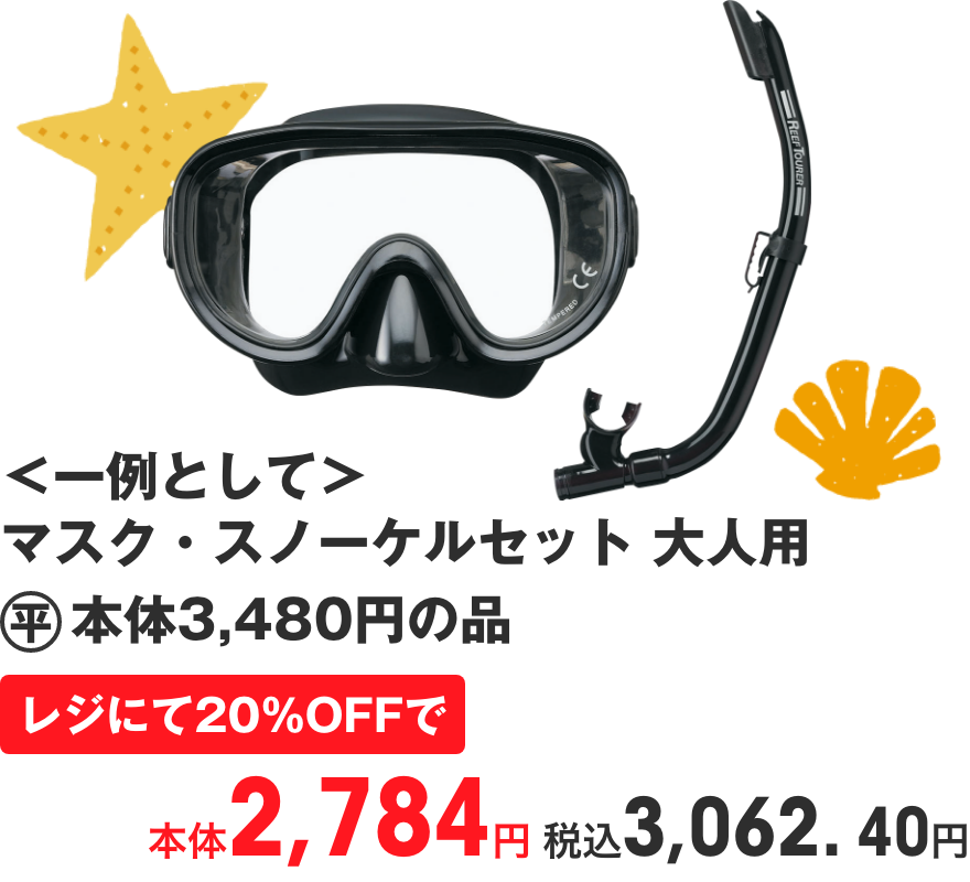 ＜一例として＞マスク・スノーケルセット 大人用 本体2,784円 税込3,062. 40円