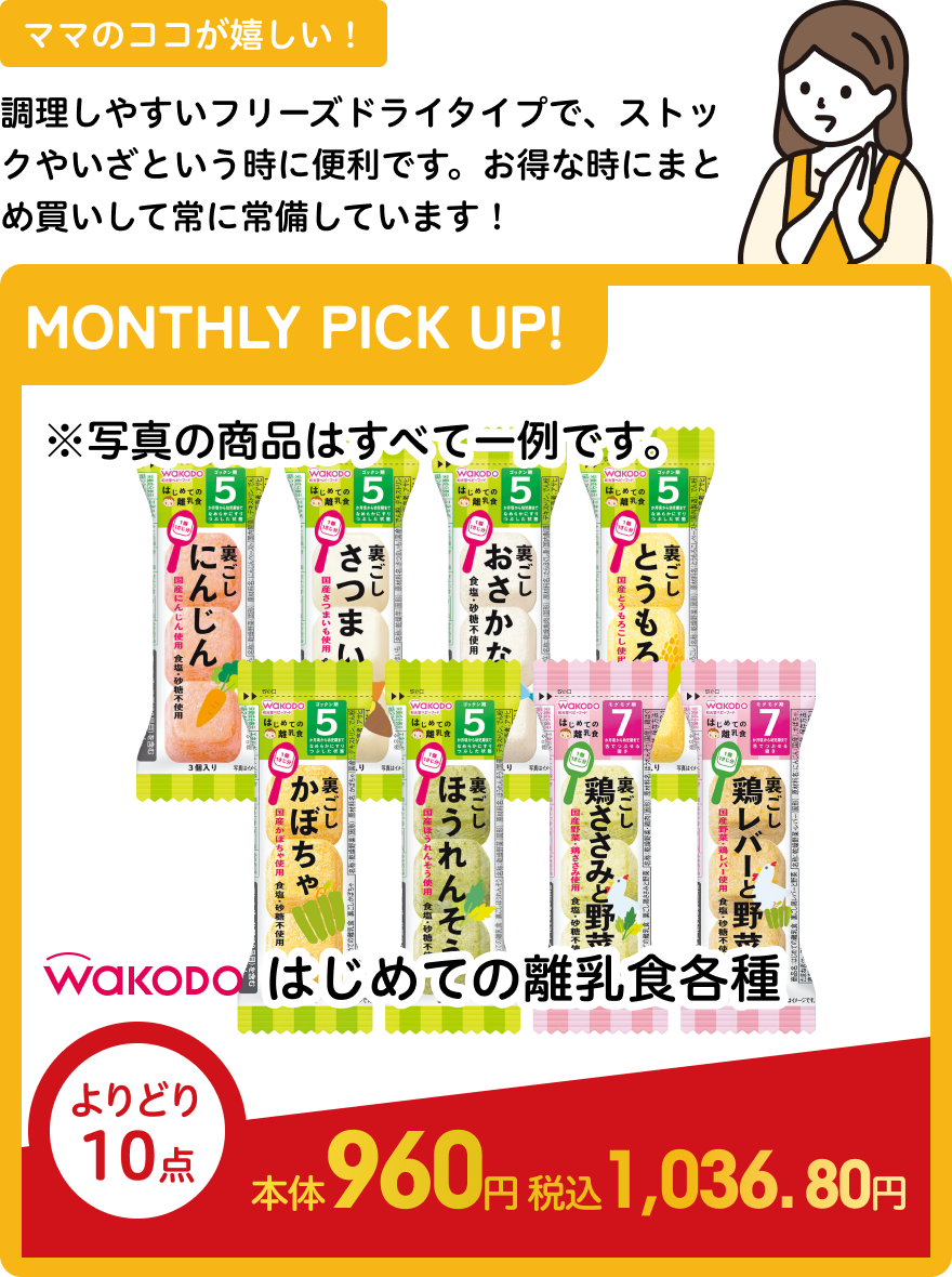 和光堂 はじめての離乳食各種 よりどり10点 本体960円 税込1,036.80円