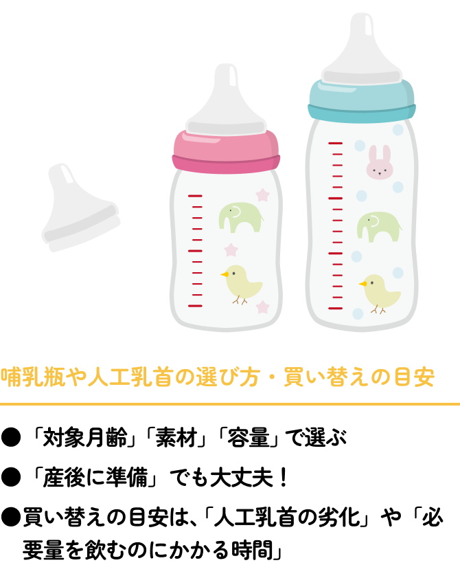 哺乳瓶や人工乳首の選び方・買い替えの目安